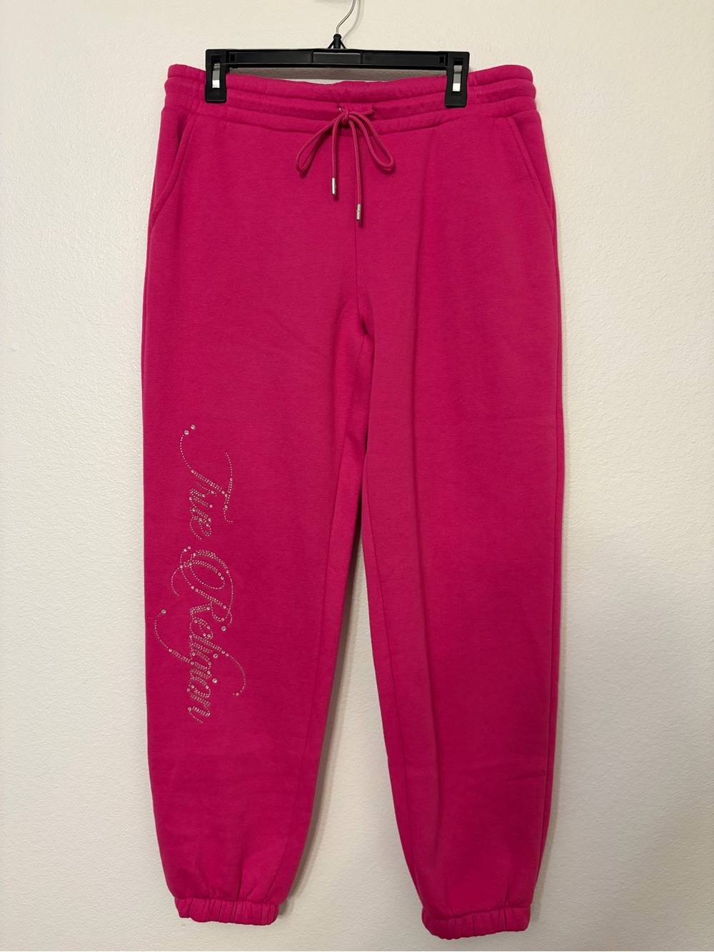 NWT True Religion Rhinestone Crown Fleece Joggers Size Medium Pink Y2K